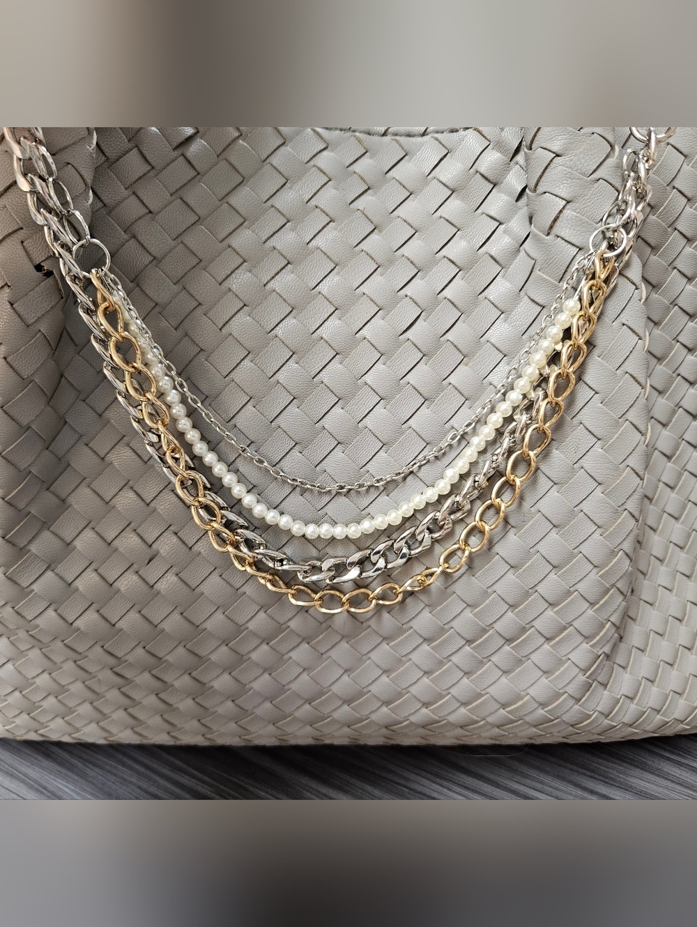 NEW Mixed Metal & Pearl Bag Chain Strap